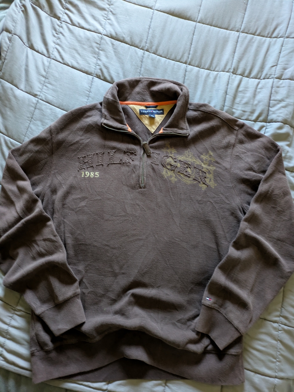 Tommy Hilfiger Y2K Men's Brown Quarter-Zip Pullover Sweater